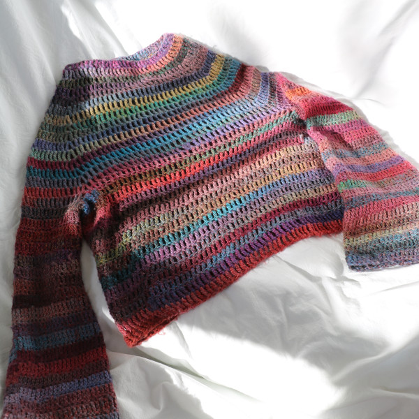 Purple and blue raglan crochet jumper