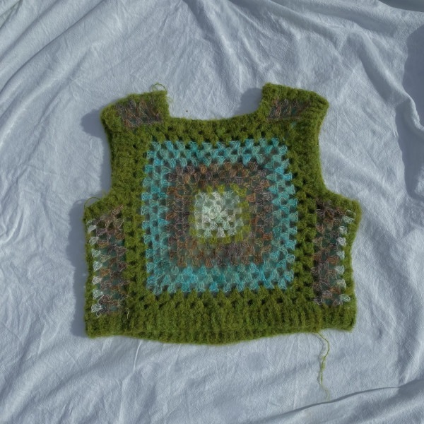 Green granny square vest